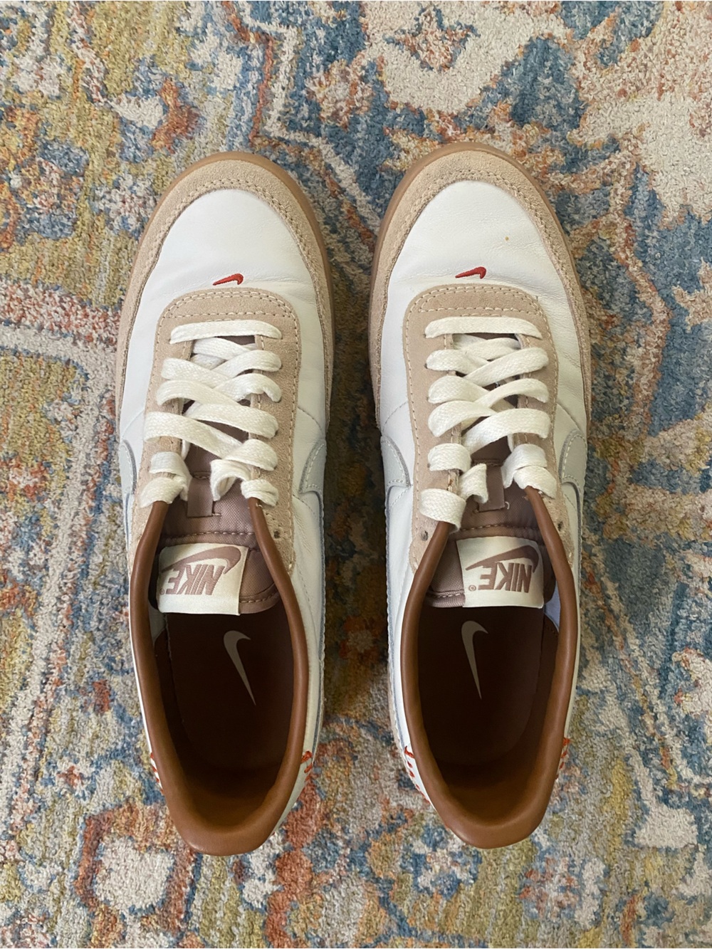 Nike Women’s White and Tan Casual Sneakers with Orange Accent - Picture 3 of 5